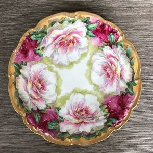 J. Pouyat Limoges plate 8 1/2” hand painted Roses with gold leaf trim stunning